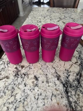 Tupperware Pink Travel Tumbler with Heart Sleeve - Selling individually